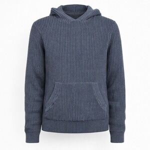 Hedge Mens Waffle Knit Hoodie Pullover Blue Recycled Cotton S Thermal Sweatshirt